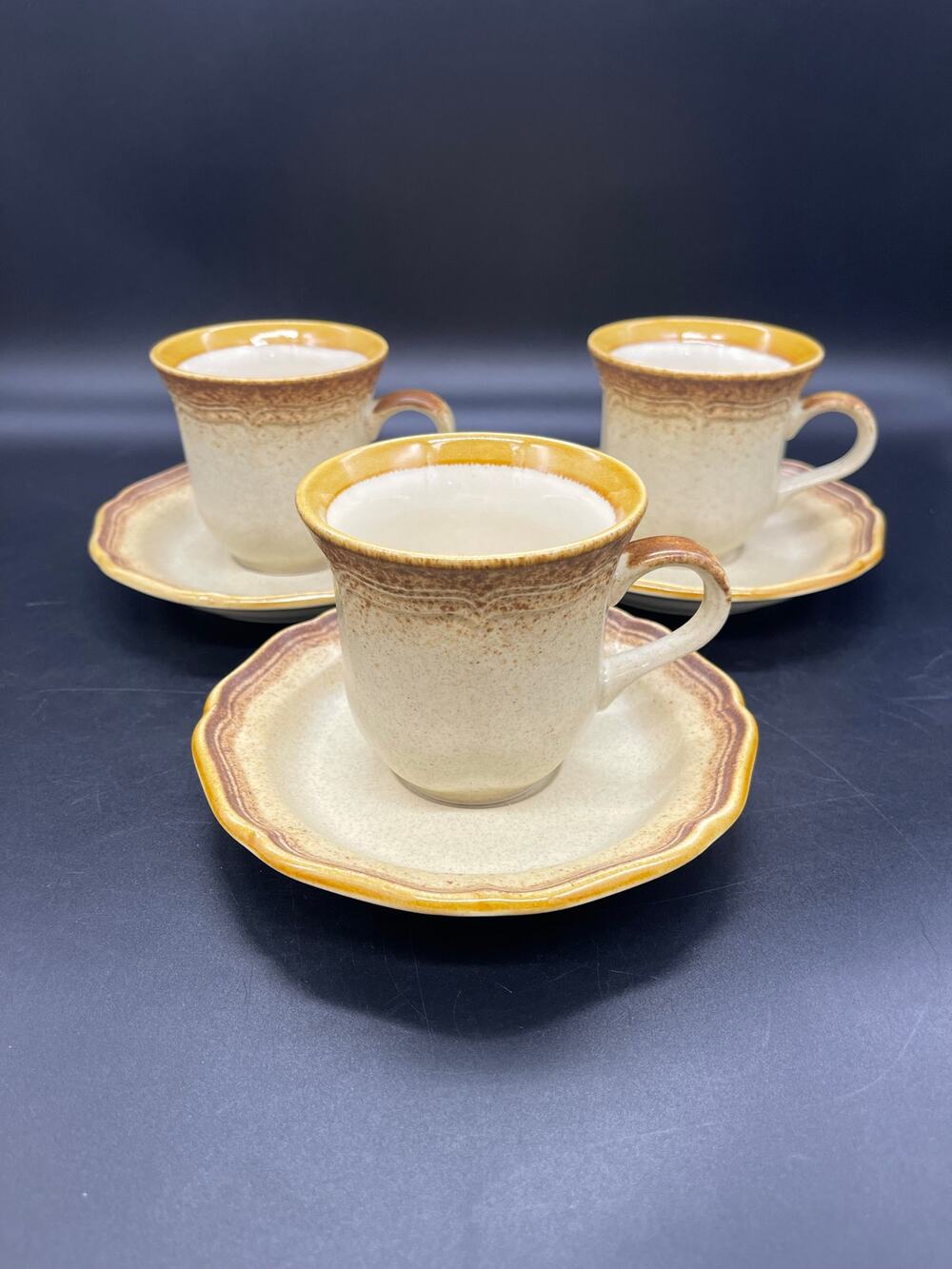 Vintage Mikasa Whole Wheat E8000 Set of 3 Cups & Saucers Made in Japan